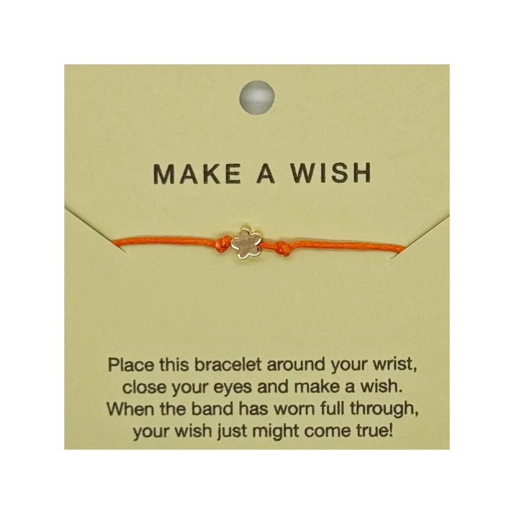 14k Gold Flower Charm Make A Wish Bracelet Orange Adjustable Band NWT